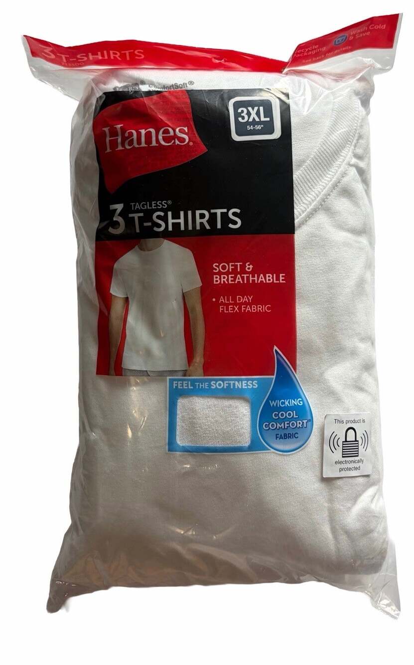Hanes Men's 3XL White Crew Neck T-Shirts 3 Pack Tagless ComfortSoft Cotton NEW